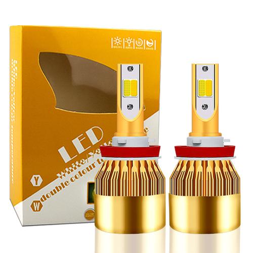 源头工厂c6汽车led大灯h7 h4白黄双色高亮改装近光灯 led车灯雾灯